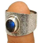 Natural Blue Fire Labradorite Madagascar 925 Sterling Silver Ring Sz 7.5