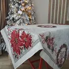 Christmas Tablecloth Holiday Table Cover Tapestry Table Linen Silver Fabric