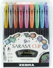 Zebra Sarasa Clip Decoshine Metallic Retractable Pen 9 Assorted Colors 49009