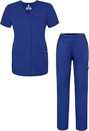 [Adar Uniforms] Adar Universal Women's Scrub Set – Snap Front Scrub Top and Multi Pocket Scrub Pants