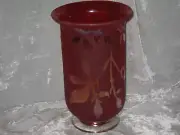 Decorative Red Wide Mouth Hand Blown Glass Vase Flowers Bouquet NEW!