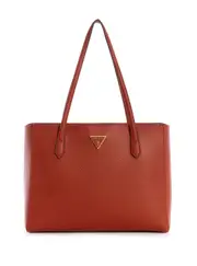 GUESS Women's Whiskey Brown Downtown Chic Turnlock Tote Bag