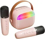 Karaoke Wirel Microphone and Speaker Set with 2 Microphone s for Birthday Party Desktop Home KTV Set Color Light Handheld Mic Portable Karaoke Speaker