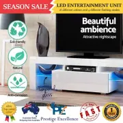 LED Entertainment Unit TV Cabinet 130cm High Gloss Tempered Glass Shelf White AU
