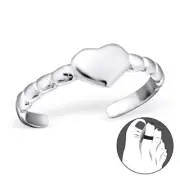 TJS 925 Sterling Silver Toe Ring Love Heart Segment Band Adjustable Jewellery