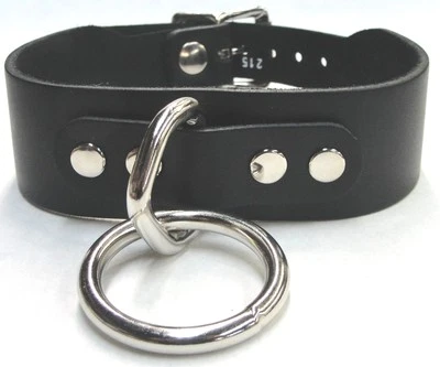 Premium Black Full Grain Leather Halter Ring Choker Necklace Collar High Quality