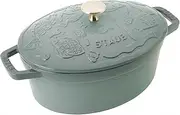 Staub Staub Cocotte Ocean Z1028-989 Cocotte Ocean Oval 9.1 inches (23 cm), Eucalyptus Brass Knob Specification, Mina Perhonen, Both Hands, Cast Enameled Pot, Induction Compatible, Japanese Authentic