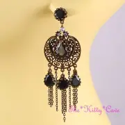Vintage Deco Filigree Bronze Ethnic Ornate Black Bling Drop Chandelier Earrings