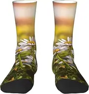 [EdWal] Soft Wild White Daisy Flower print Moisture Wicking Socks Sports Socks for Men and Women Warm thermal Boot Hiking Socks