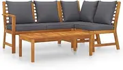 [vidaXL] 4 Piece Outdoor Lounge Set - Solid Acacia Wood Construction, Dark Grey Cushions with Washable Covers, Modular Design, Includes Coffee Table