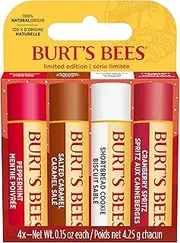 Burt's Bees Gift Set | Lip Balm Set with Beeswax and Vitamin E | 100% Natural Origin | Shortbread Cookie, Cranberry Spritz, Salt Caramel and Peppermint | 4 x 4.25 g