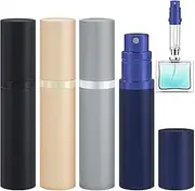 Refillable Perfume Atomizer Travel Bottle - Qavhun 4-Pack 5ml Leakproof Luxury Travel Perfume Refillable Bottle, Portable Fragrance Atomiser (Black & Gold & Grey & Purple)