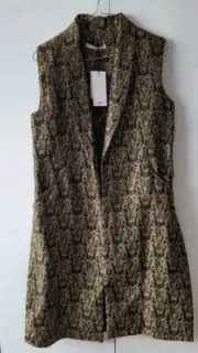 New Mango Jacquard Gilet Vest In Black With Gold Detail Size M 10-12 RRP £89.99