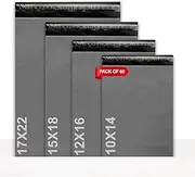 60 Mixed Grey Parcel Bags – Tamper-Proof Self-Seal Mailing & Postage Bag for Shipping, Packaging & Delivery – 4 Assorted Sizes 15 of Each (XS to Large)