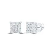 10kt White Gold Womens Round Diamond Square Cluster Earrings 1/2 Cttw