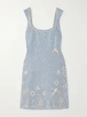 [Clio Peppiatt] Clio Peppiatt - Bluebell Bead-embellished Stretch-tulle Mini Dress - Light blue - x small x small Blue