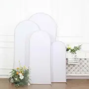 4 WHITE Fitted Matte Spandex Round Top Arch Backdrop STAND COVERS Set Events