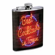 Vintage Bar Sign D1 Flask 8oz Stainless Steel Hip Drinking Whiskey