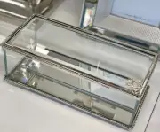 SILVER ROPE TRIM RECTANGULAR 21CM METAL GLASS BEE MOTIF JEWELLERY TRINKET BOX