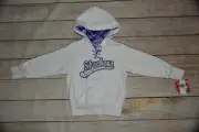 NWT SKECHERS 4 WHITE METALLIC SILVER PURPLE LACE UP HOODIE GEM SWEATSHIRT TOP
