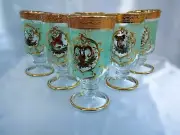Czech Bohemian Crystal Glass Handmade - Green tee, coffee - 6 pcs with animal