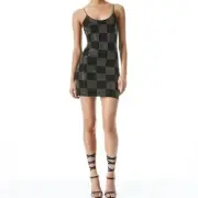 Alice + Olivia Nelle Embellished Checkerboard Black Mini Dress Women’s Sz 4
