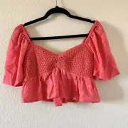 Forever 21 Women Crop Top Large NWT Crochet Peplum Boho Cottage Core Peasant