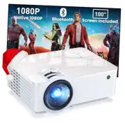 Projector, 1080P Bluetooth Mini Projector with 100” Projector Screen, 9500LUX