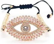 [LESLIE BOULES] Amazing Big Evil Eye String Bracelet 18K Rose Gold Plated Balls Chain