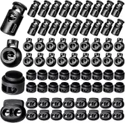 160 Pcs Plastic Cord Locks, Single Double Hole Spring Stop Toggle Stoppers for D