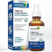 RENEW ACTIVES Hyaluronic Acid Anti-Aging Serum – 70% Organic, Hydrating Formula for Men & Women – With Green Tea, Chamomile & Aloe for Radiant Skin – For All Skin Types – Made in Canada – 30 mL