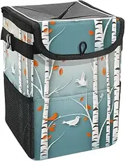 Car Trash Can with Lid and Storage Pockets Leak-Proof Organizer,Waterproof Garbage Can,Bird in The Forest