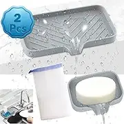 2Pcs Silicone Kitchen Sink Tray Soap Tray, Self-Draining Organizer Tray Sponge Tray/Holder for Bathroom Kitchen Sink Caddy Sink Organizer for Sponge Soap Dispenser Dish Soap Bottle