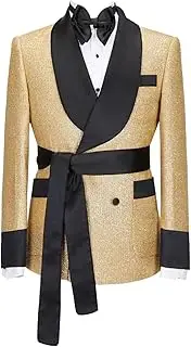 [Kromoc] Men's Rayon Jacket(with Belt) Shawl Lapel Formal Party Prom Suit Blazer