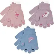[Generic] 3 Pairs Unisex Kids Boys Girls Themed Children's Magic Winter Gloves Soft Warm Thermal Knit Full Finger Stretchy Ages 3-10 Years One Size