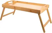BESPORTBLE Foldable Wood Bed Tray Table with Handles Natural Laptop Desk for Breakfast Writing and Serving Portable Tray Table with Stable Design for Dormitory and Home Use
