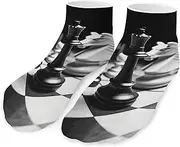 [QMNVBDS] Black And White Chess Socks Ankle Length Socks Casual Short Socks for Women Men Low Cut Sports Socks Running Socks No Show Socks Ankle Socks Athletic Socks Workout Socks, Style, One Size