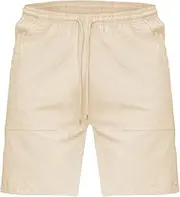 [Generic] Men Short Solid Color Pocket Drawstring Cotton Shorts Running Shorts Men