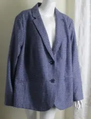 NWT Talbots Sz 22W 22 W 2X Rich Blue Finely Woven Houndstooth Blazer Jacket
