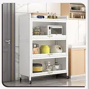 Kitchen Standing Bakers Rack,Microwave Stand,Kitchen Storage Cabinet with Flip Door,Buffet Sideboard with Wheels,for Kitchen,Dining Room,Living Room (Color : White, Size : 80x32x110cm)
