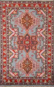 Geometric Heriz Serapi Light Blue Wool Accent Rug 3'x5' Hand-made Oriental Rug