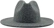 [Generic] Women Men Wool Vintage Trilby Plaid Felt Fedora Hat with Wide Brim Gentleman Elegant Lady Winter Autumn Jazz Cap