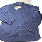 NEW Van Heusen Never Tuck Regular Fit NAVY BLUE Button Shirt STAIN shield M 15