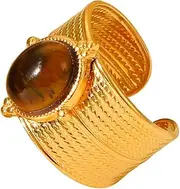 [HACEOLHADA] Tiger Eye Stone Chunky Gold Ring for Women Gold Chunky Ring for Women Adjustable Open Ring Jewelry Gift, Metal, No Gemstone