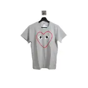 Comme Des Garcons Play Red Outlined Heart Tee Grey