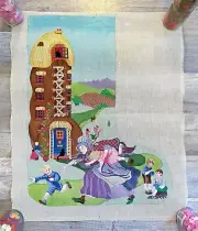 Fabulous VTG Hansel & Gretel Handpainted Needlepoint Christmas Stocking Canvas