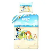 Bluey Family Beach Day Cotton Quilt Cover Set - Single Bed Size