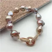 LAnGSHAW Natural Cultured PurpleNucleated Flameball Baroque Pearl Stretch Bracelet Connector Luxury for Women