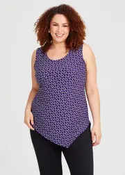 [Taking Shape] Taking Shape Printed Mix Media Tank Size 18 in Purple / Silver - Plus Size Women's Clothing Purple / Silver