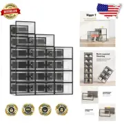 X-Large Stackable Shoe Organizer Bins – 15 Clear Plastic Boxes for Neat Closets